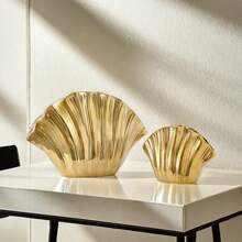 Modern Minimalist Ceramic Shell Abstract Sculpture, Decorative Tabletop Artwork For Living Room, High-End Luxury Gold Shell Home Decor, Foyer Crafts - Gold - View 2