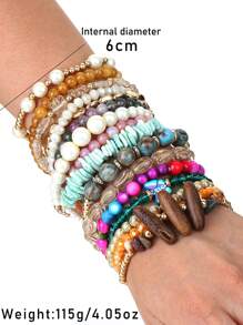 16 件/套贝壳和水晶天然石手链套装，适合女性度假海滩和日常佩戴 - 彩色 - 查看 4