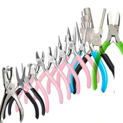 Set di pinze gioielli piccole e carine di colore rosa FEEIN, inclusi: pinze a becco di uccello, pinze a becco tondo, pinze a becco appuntito, pinze per avvolgere la bobina, pinze tagliacavo, pinze per crimpare, pinze diagonali, pinze fora-fori, pinze a 3 griffe, pinze a 6 segmenti, pinze a bobina in nylon verde, pinze per il vassoio dei grani - Kit di attrezzi e accessori per la realizzazione di gioielli fai-da-te (potrebbero esserci differenze di colore)