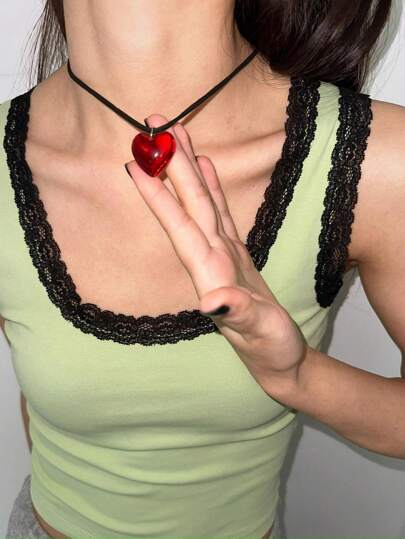 1개 반투명 하트 모양 유리 펜던트 목걸이, 레드 & 핑크 컬러, 스타일리쉬 디자인