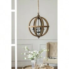 4 - Light Wood Chandelier, Hanging Light Fixture With Adjustable Chain For Kitchen Dining Room Foyer Entryway, Bulb Not Included - màu nâu - Xem 1