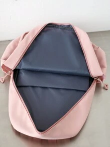 4pcs/Set Solid Basic Student Backpack, Large Capacity Shoulder Bag, Crossbody Bag, Pencil Pouch - Pink - View 4