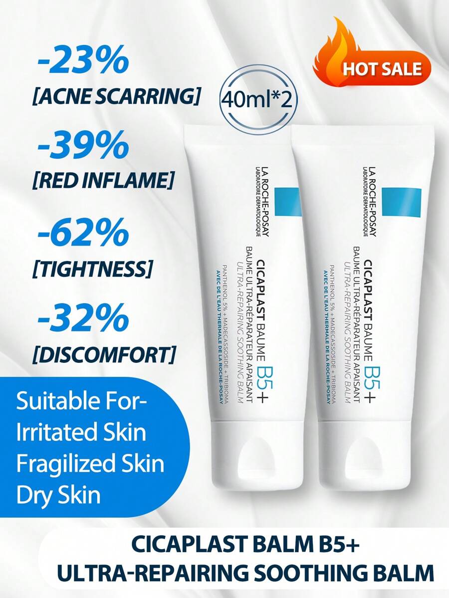 La Roche-Posay CICAPLAST BAUME B5+ 2 X 40ml Super Repairing Soothing Balm | Upgraded Formula | Suitable For Dry, Sensitive, Fragile Skin - 40ml*2 - View 1
