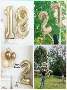 2-Piece Set Of 40 Inch Light Gold Digital Balloon, Platinum Giant Foil, Polyester Film, Helium Large Digital Balloon, Champagne Gold Birthday Digital Giant Balloon, Anniversary Commemorative Events, Party Decoration Supplies, Christmas - Gold - View 3