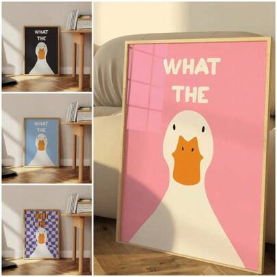 1pcsWhat The Duck Print Art Pictures Funny Cute Duck Canvas Poster Bathroom Bedroom Dormitory Decoration Modern Mural Unframed Optional Frame