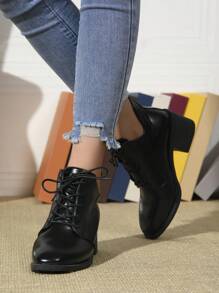 全新时尚优雅女士粗跟高跟鞋，针织纹理仿鳄鱼皮休闲黑色踝靴适合日常穿着