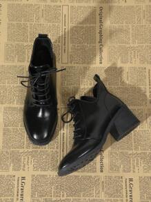 全新时尚优雅女士粗跟高跟鞋，针织纹理仿鳄鱼皮休闲黑色踝靴适合日常穿着