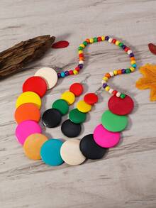 波西米亚复古欧美风时尚手工项链耳环套装 - 彩色 - 查看 4