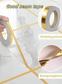 1 Roll Caulk Strip Self-Adhesive Caulk Filler Tape, Waterproof Sealant For Tile Seams, Floor Cracks, Metal Edge Decorative Gold/Silver Color, High Wear-Resistant, Suitable For Walls, Cabinets, Kitchens, DIY Decoration - Gold - View 5
