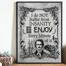 1pc/Set Abstract Poe Art Gothic Mounted Canvas Poster Prints , Vintage Newspaper Insanity Quote Canvas Wall Art Painting,Perfect For Living Room Bedroom Wall Decorations,No Frame Include Gifts Birthday Graduation