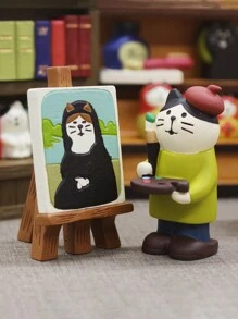 1pc/2pcs Mini Resin Cat Painter Scene Decoration Home Desktop Decoration Crafts Sculpture Decoration Best Gifts Birthday