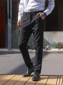 Men's Casual Trousers Wrinkle Resistant Solid Color Elastic Pants