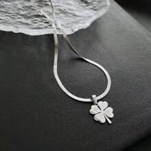 Necklace Internet Celebrity Fashion Snake Flat Peach Heart Necklace Titanium Steel Love Pattern Four-Leaf Clover Set Wholesale Women Non-Fading Jewelry - Silver - View 3