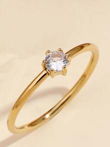 1pc Stainless Steel Fashionable And Simple Style Women's Golden And Silver Zirconia Ring, Suitable For Women's Daily Wear Or Gift Giving