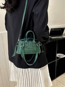 Mini Crocodile Embossed Handbag With Crossbody Strap - Green - View 3
