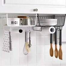 Cesta Repisa  Organizador Canasta Empotrable Acero Multiuno para Cocina, Baño y Hogar , Canasta Bandeja de Metal Rejilla Colgante para Debajo de Estante Mueble Colgar Almacenamiento - CESTA DE ALMACENAMIENTO BLANCO - Ver 6