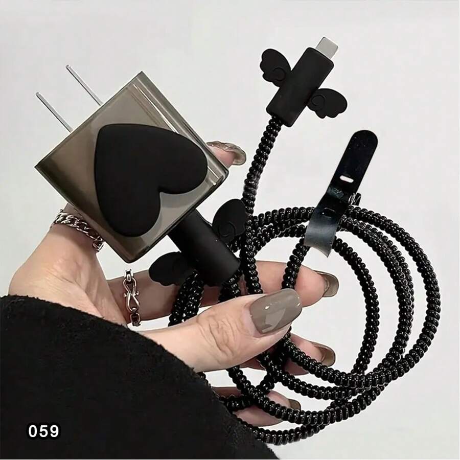 Bộ 5 miếng bảo vệ cáp hình trái tim/bướm/ngôi sao/tay cầm chơi game, tương thích với Apple IPhone, ngăn cáp bị đứt và phù hợp với bộ sạc 18-20W - Nhiều màu - Xem 1