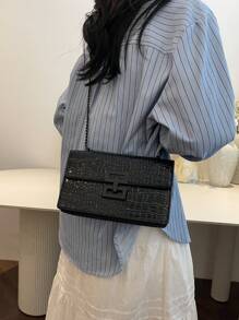 Damen Krokodil Prägung glänzende Ketten Umhängetasche, geeignet für Pendeln, Büro, täglichen Gebrauch