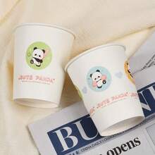 50 piezas/paquete Vasos desechables de fibra de bambú talla grande gruesos con diseños de dibujos animados al azar, adecuados para uso doméstico y comercial, fiesta de Halloween