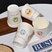 50 piezas/paquete Vasos desechables de fibra de bambú talla grande gruesos con diseños de dibujos animados al azar, adecuados para uso doméstico y comercial, fiesta de Halloween