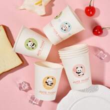 50 piezas/paquete Vasos desechables de fibra de bambú talla grande gruesos con diseños de dibujos animados al azar, adecuados para uso doméstico y comercial, fiesta de Halloween