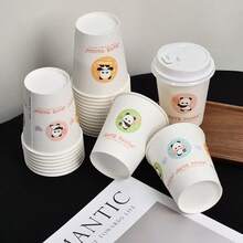 50 piezas/paquete Vasos desechables de fibra de bambú talla grande gruesos con diseños de dibujos animados al azar, adecuados para uso doméstico y comercial, fiesta de Halloween