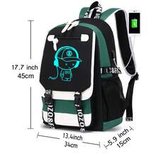 CsaxeKecna 夜光背包，大容量中学生背包，带 USB 充电接口的脊椎保护减压背包，适合旅行学院/男女学校背包返校学校用品书包大容量书包 - 綠色 - 查看 3