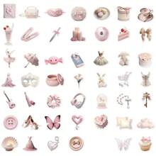 50 peças adesivos de balé rosa adesivos de estética de vinil álbum de recortes, diário, laptop, pára-choque, skate, garrafas de água, computador, telefone, desenho animado, capacete, adesivos de carro e decalques