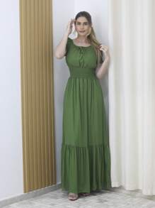 Long Evangelical Party Dress Has Lining And Elastic - 橄欖綠 - 查看 1