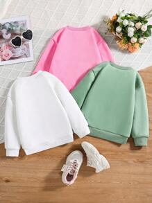 3pcs/Set Young Girl Cartoon Print Fleece Crew Neck Sweatshirt - Multicolor - View 2