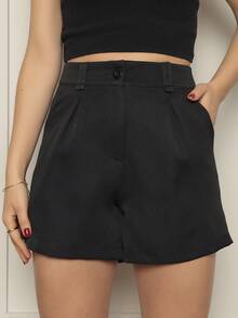 Women's Shorts With Zipper And Button Tailoring Launch - 黑色 - 查看 3