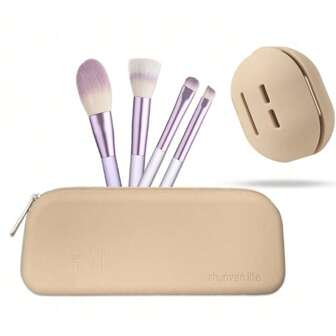2 piezas Soporte de silicona para pinceles de maquillaje, estuche de gran capacidad para pinceles de maquillaje, bolsa portátil para pinceles cosméticos para viajes y uso diario, versión mejorada