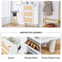 Modern Minimalist Storage Cabinet, Japanese Rattan Shoe Cabinet, Bed Top Cabinet, Small Home Furniture. Suitable For Corridors And Living Rooms. - White - View 6