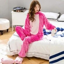 Pijamas completas calientitas  unisex mujer y hombre pijama en parejas disfraz anime cosplay costumes stichtch, pijamas de franela  para dama ropa de cartoon anime invierno mamelucos mameluco de dinosaurio   mono de gato y Panda, monos de animales, disfraces de Halloween y Chiristmas  ropa para el hogar regalo dormir , recuerdo adulto mameluco de chimuelo pijama caballero - Rosa Fucsia - Ver 2
