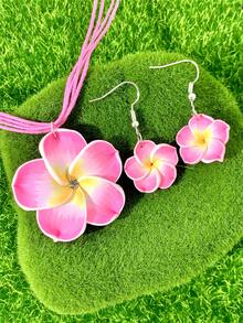 3pcs/Set Fashionable Sweet Polymer Clay Flower Women's Jewelry Set, Including Earrings And Necklace, Suitable For Dates, Beaches And Parties - Necklace and Earrings Set - View 6