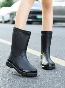 Fesd Ts Botas de lluvia de media pantorrilla de moda para mujeres, impermeables, con suela blanda antideslizante, aptas para cocina, trabajo, actividades al aire libre, nuevo diseño - Negro - Ver 4