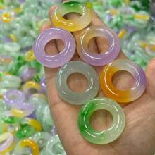 1pc Natural Jade Donut Lucky Pendant, Jade Wealth Pendant, Guardian Peace Necklace, All Hand-Carved, Natural Gem Pendant, Quartz Crystal Necklace, Couple Necklace, Gift For Her, Suitable For Holiday Party Gifts, Quartz Crystal Gifts. Gift Box, Adjustable Lanyard.