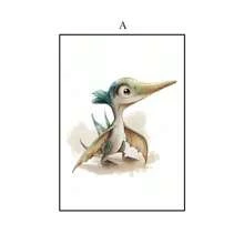 1 pièce Peinture sur canevas de décoration de maison en combinaison, affiche de peinture minimaliste nordique à l'aquarelle d'animal dinosaure de bande dessinée pour la décoration de chambre d'enfant, décoration murale d'art mignon sans cadre pour salon, chambre, bureau, cadeau d'enfant
