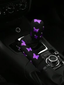 MEIKAXIU 2件套烫金蝴蝶图案闪亮亮片汽车手刹及换挡杆套，通用型，女士汽车配件 - 均碼 - 查看 6