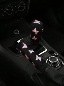 MEIKAXIU 2件套烫金蝴蝶图案闪亮亮片汽车手刹及换挡杆套，通用型，女士汽车配件 - 均碼 - 查看 2