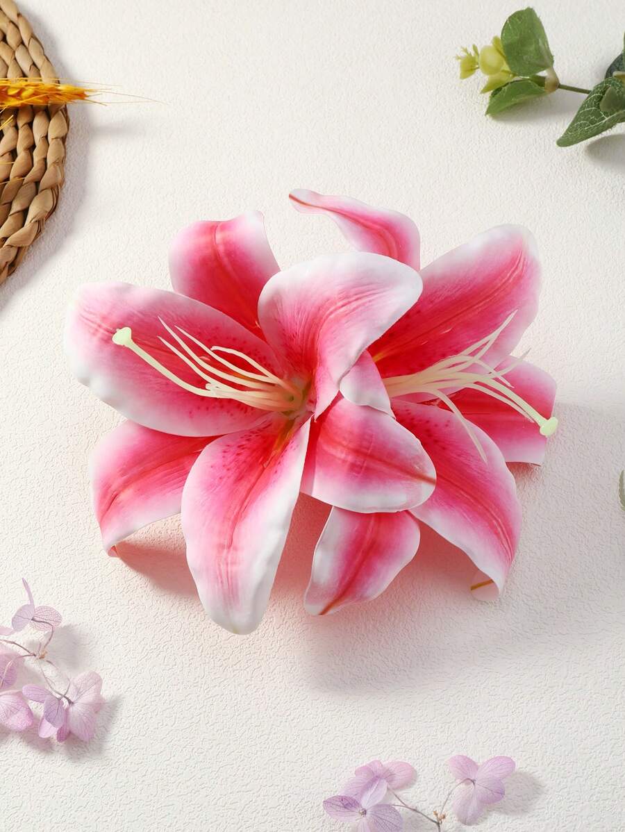 1pc Oversized Faux Rose Pink Lily Flower Hair Clip, For Wedding, Dance, Beach Party Decoration - Hot Pink - View 1