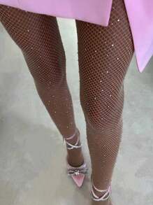 1pc Colorful Fishnet Stockings Flesh Color Leggings Rhinestone Sexy Tights Fashion Pantyhose Gothic Style - Apricot - View 1