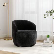 Swivel Barrel Chair, Small Swivel Accent Chair Comfy Round 360° Chenille Swivel ArmChair, Modern Round Accent Arm Chairs For Living Room Bedroom Nursery - Black - View 8