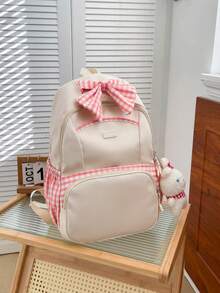 可爱蝴蝶结点缀迷你背包，休闲时尚少女柔美旅行背包 - 白色 - 查看 6