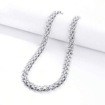 ZG YING ZHOU ZGYZ 1pc Fashionable Punk Rock Titanium Steel Handmade Chain Necklace, Unisex Layered Thick Braided Necklace, Celebrity Same Style, Suitable For Nightclub, Minimalist