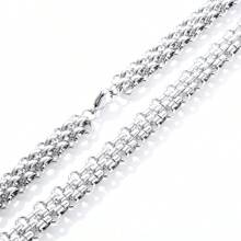 ZG YING ZHOU ZGYZ 1pc Fashionable European & American Unisex Titanium Steel Handmade Chain Necklace, Rock Style Celebrity Same Paragraph, Exaggerated Triple-Strand Weaving, Casual Club - Silver - View 6