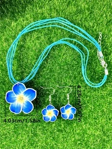 3pcs/Set Fashionable Sweet Polymer Clay Flower Women's Jewelry Set, Including Earrings And Necklace, Suitable For Dates, Beaches And Parties - Necklace and Earrings Set - View 4