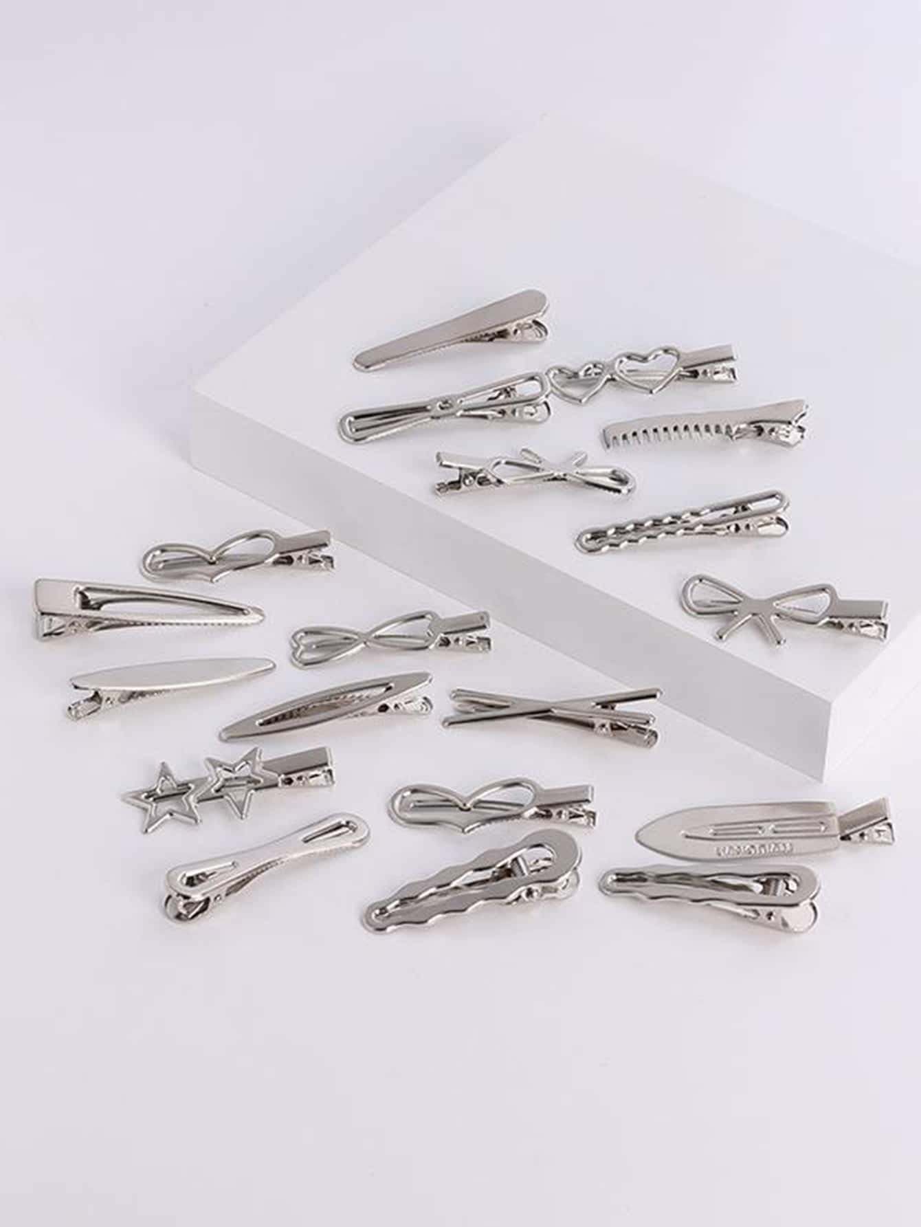 19pcs Y2K Vintage Alligator Clip Hairpin Set For Women Valentine's Day Valentines Claw Clips Hair Claws Hair Barrettes, School Stuff