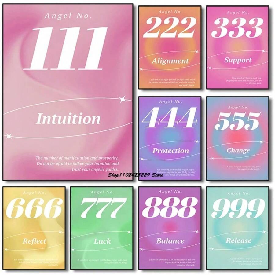 1 Máy Tính gradient Hào Quang Thiên Thần Số 555 Tâm Linh Poster Dán Tường Nghệ Thuật Tranh Vẽ Trên Vải Bắc Âu Hợp Thời Trang Tường Ký Túc Xá Trang Trí Nghệ Thuật Tranh không khung - Nhiều màu - Xem 1