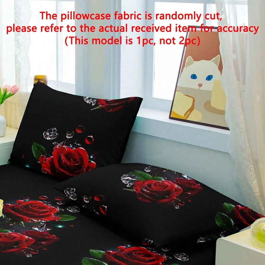 1pc  Floral Crystal Rose Print Washed Pillowcase, Bedroom Zippered Soft Pillow Cover, Bedding